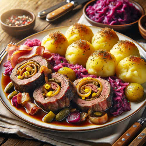 Rouladen mit Kartoffelkndeln und Rotkohl