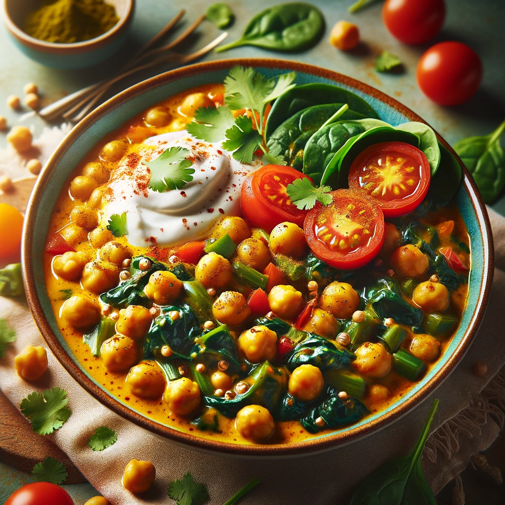 Vegetarisches Curry mit Kichererbsen und Spinat