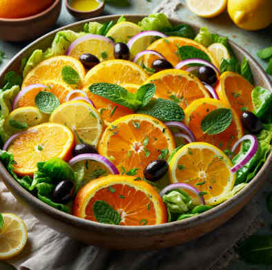 Zitrusfruchtsalat mit Orangen und Zitronen
