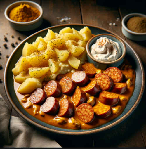 Rezept: Currywurst-Pfanne mit Kartoffel-Schmand-Beilage