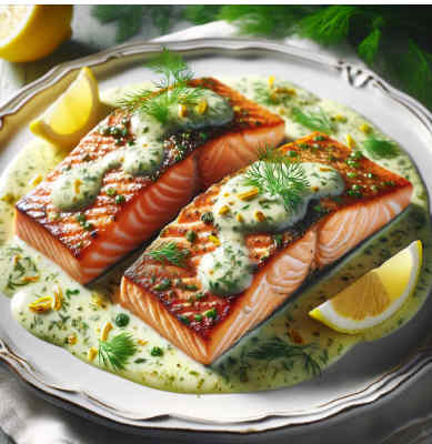 Gebratener Lachs mit Zitronen-Dill-Sauce