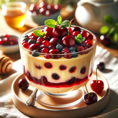 Honig-Kirsch-Preiselbeer-Vanillepudding