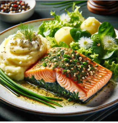 Lachs mit Kruterkruste und Kartoffelpree