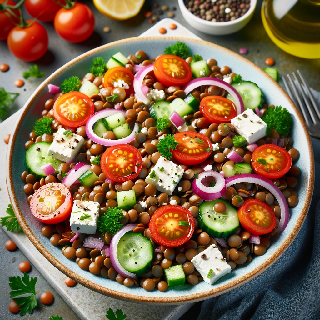 Linsen-Tomaten-Salat mit Feta