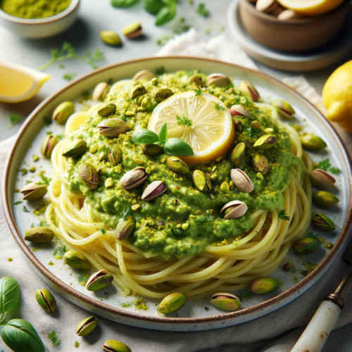 Zitronen-Avocado-Spaghetti mit Pistazien